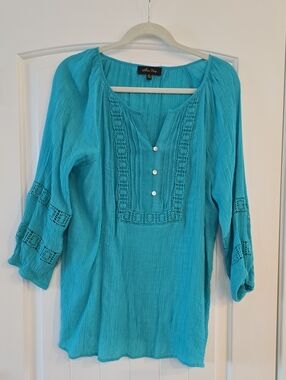 Melissa Paige Turquoise Crochet-Trim Tunic Top